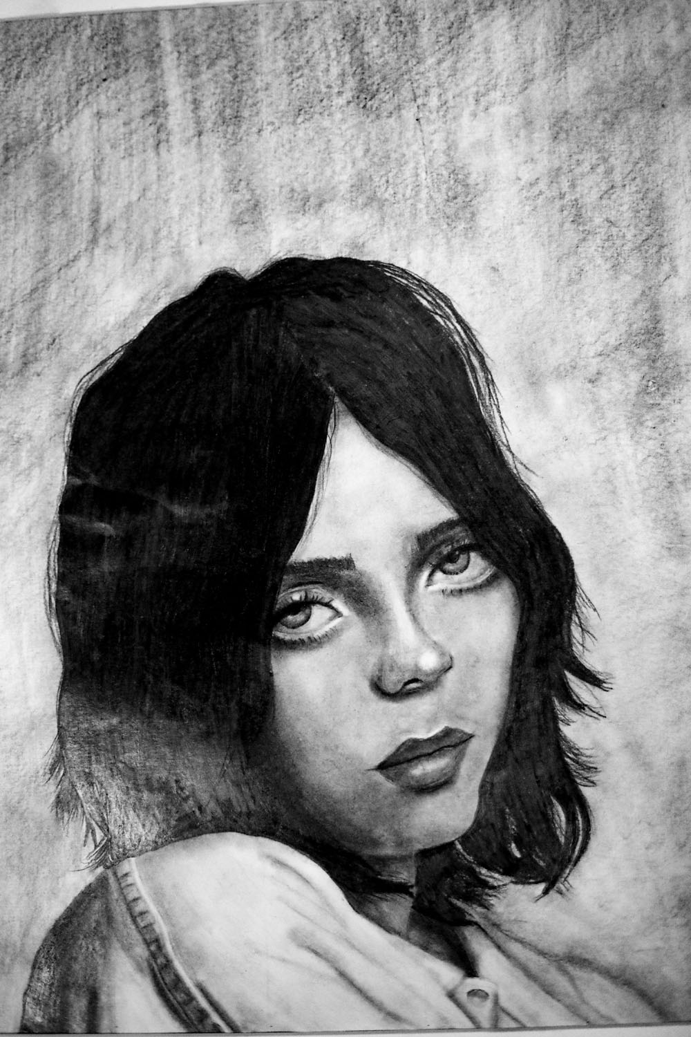 Pencil drawing of a girl with dark hair