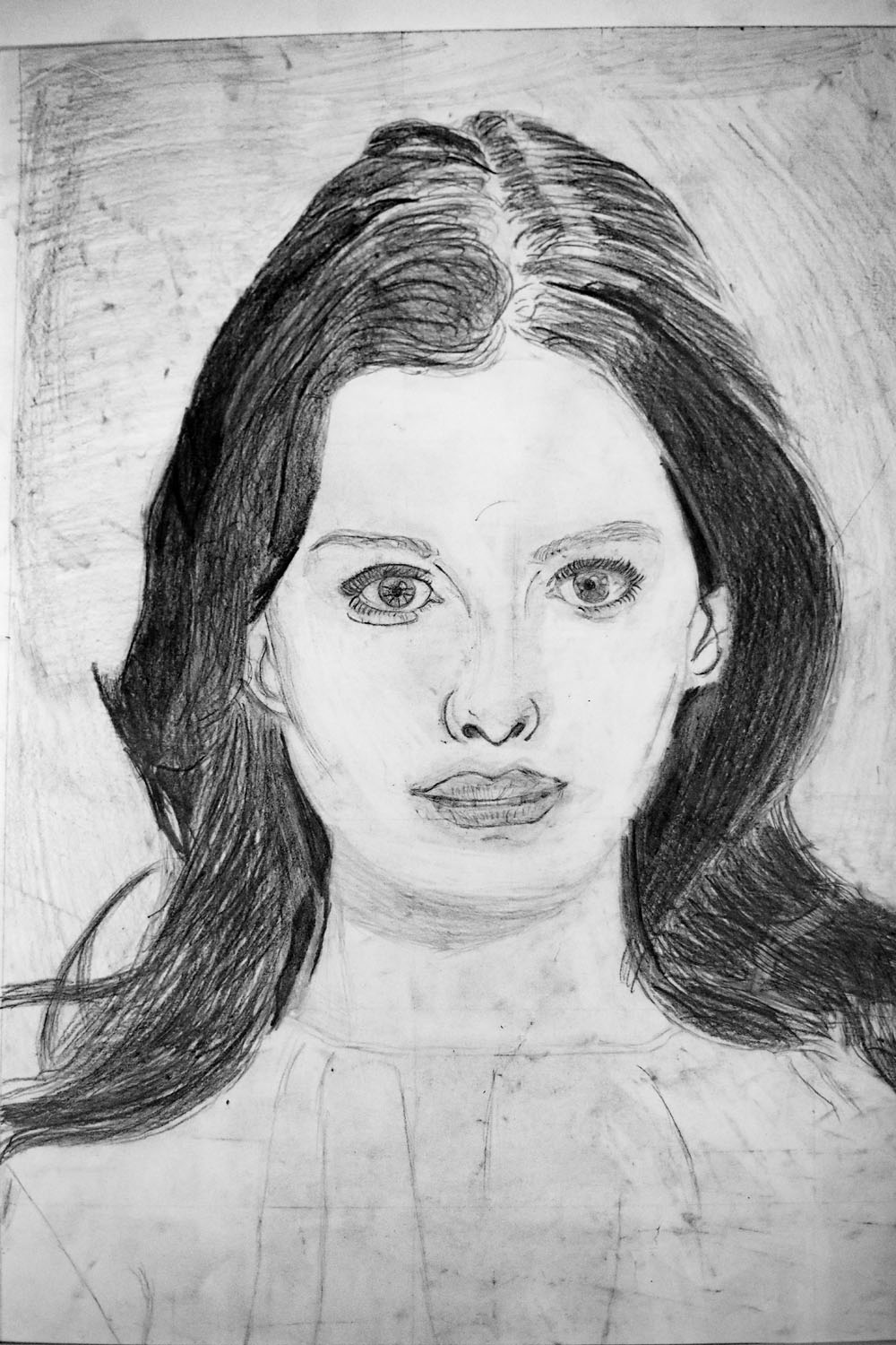 Pencil Drawing of girl with straight face