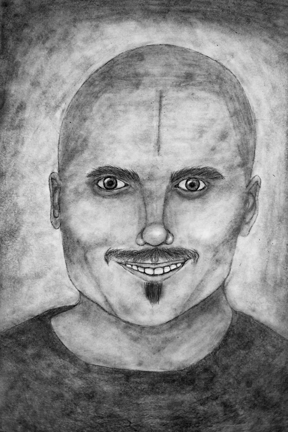 Pencil drawing of man with a bald head