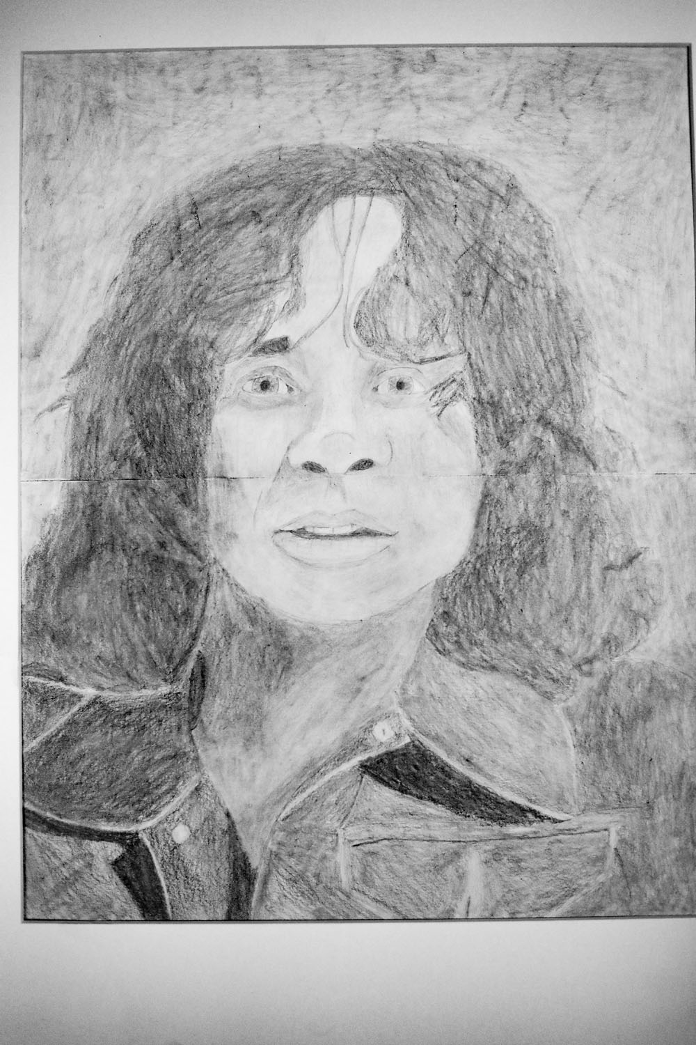 Pencil drawing of man with long hair