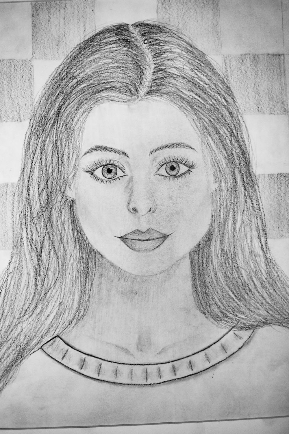 Pencil drawing of a girl with big eyes
