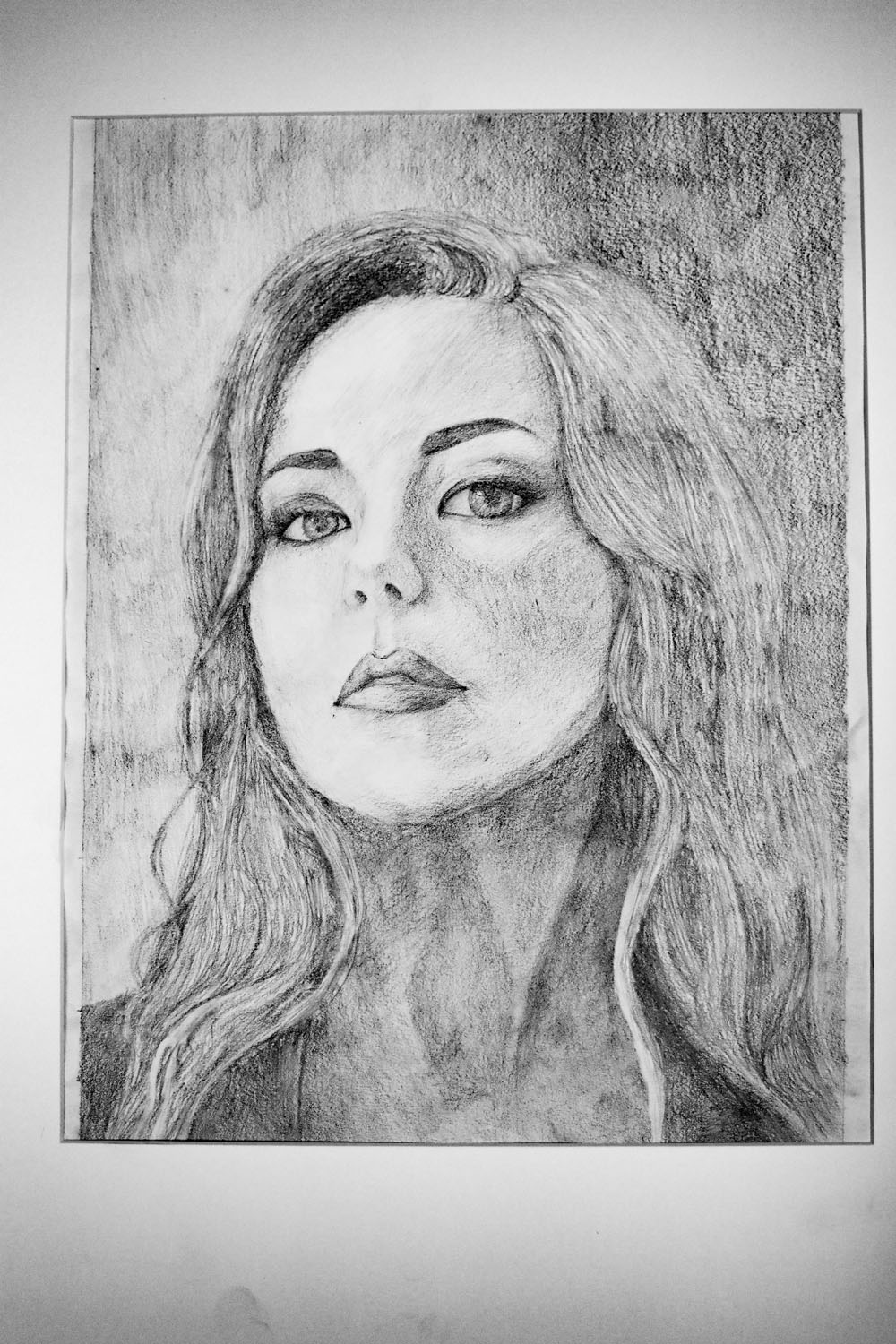 Pencil drawing woman with flowing hair