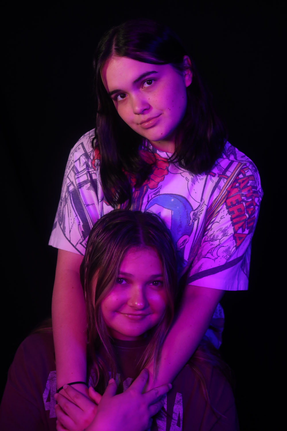 Two DRHS students using the studio lights