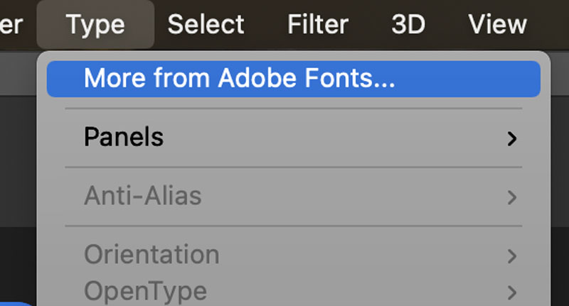 Click on the Dropdown Menu Type and click on More from Adobe Fonts