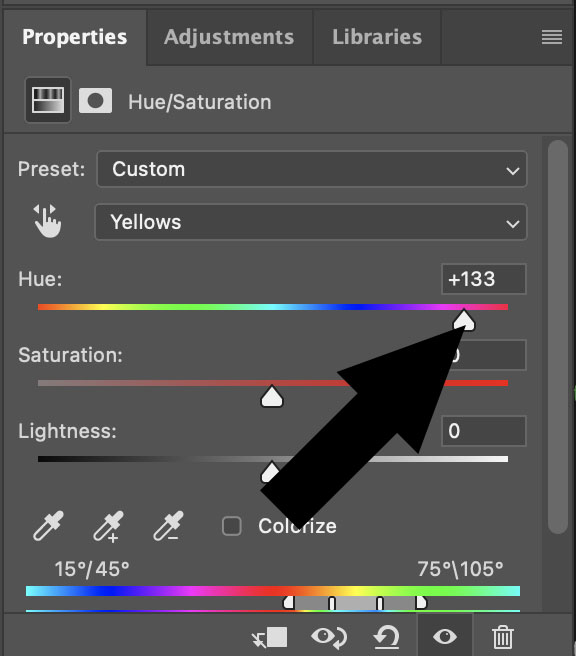 Hue Option in the properties panel