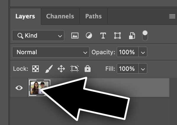 layers panel with an arrow pointing to the thumbnail