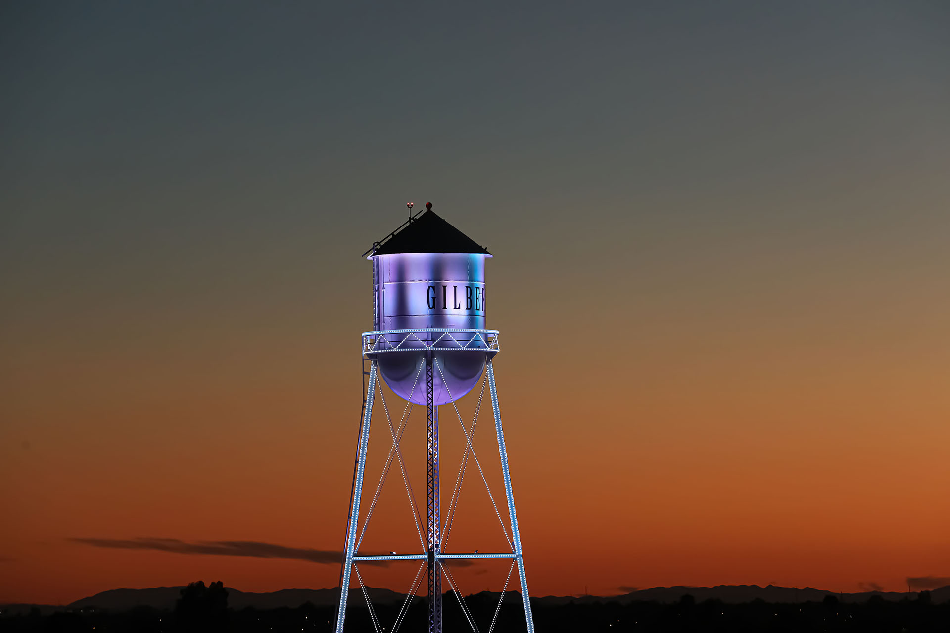 Brandon's picture of the Gilbert water tower at sunset