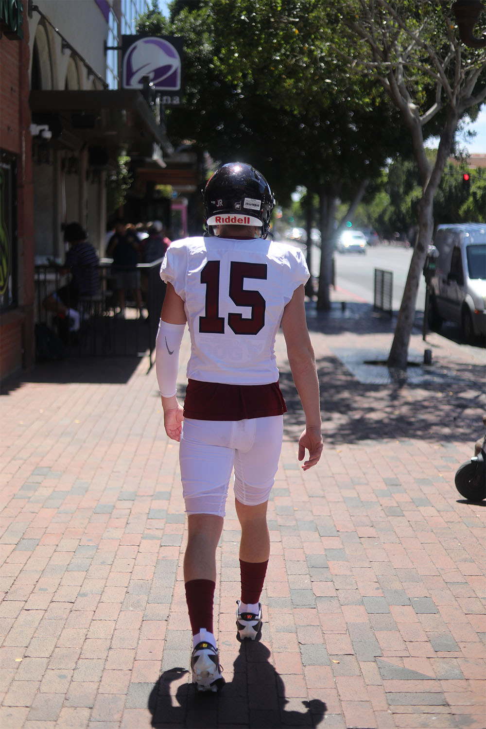 Austin walking down Mill Ave. in Tempe AZ