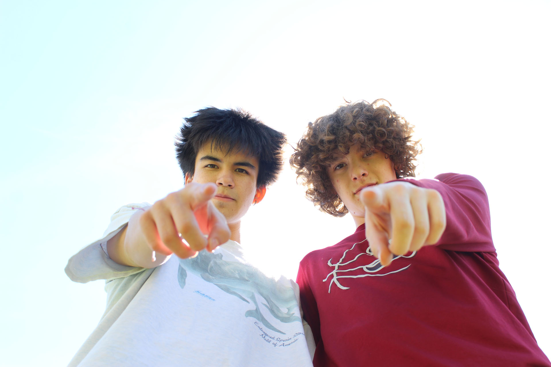 Grant and Jarom pointing to the camera