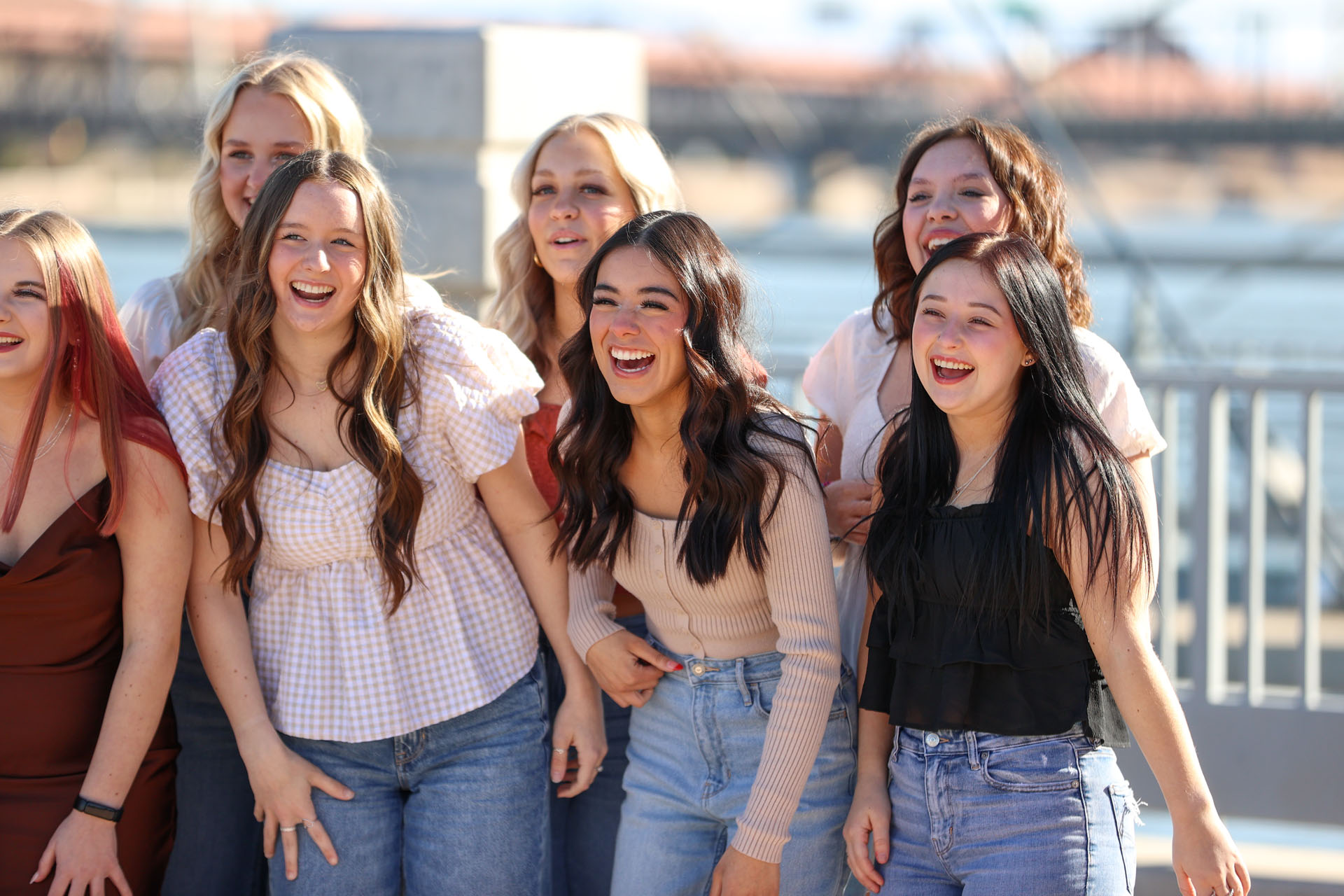 The group of seniors laughing at Tempe Town Lake