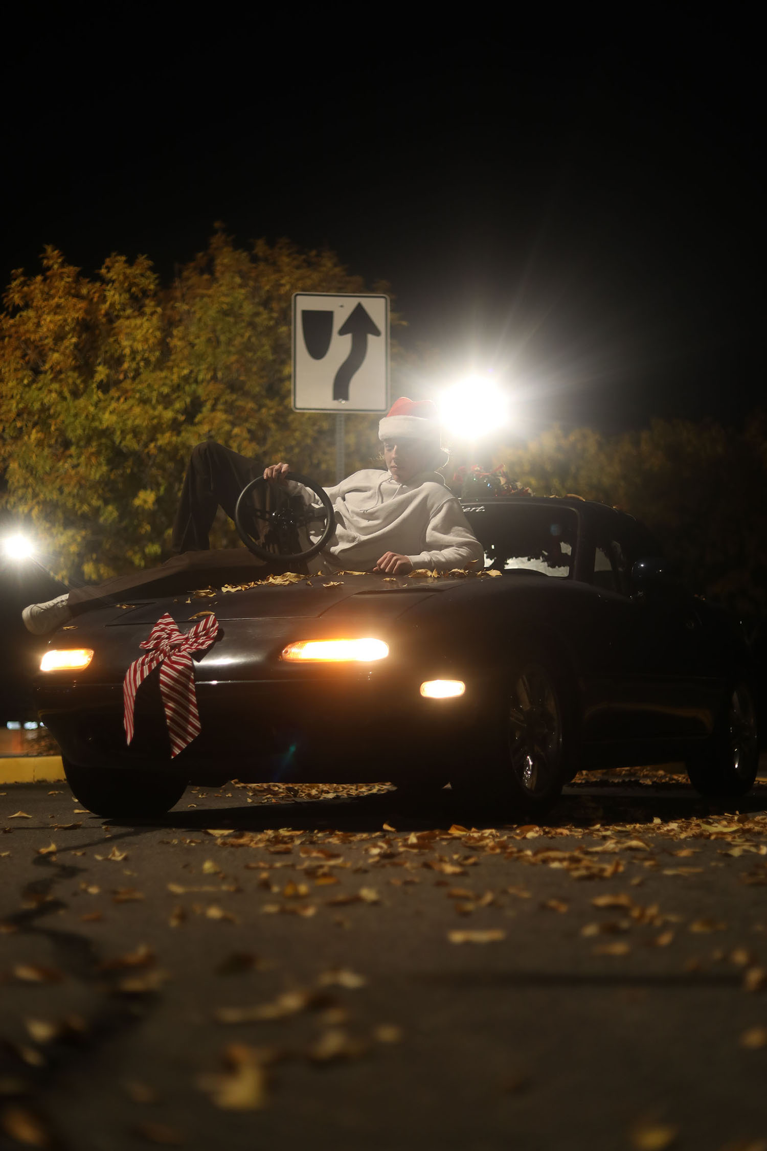 Sitting on a hood of a car