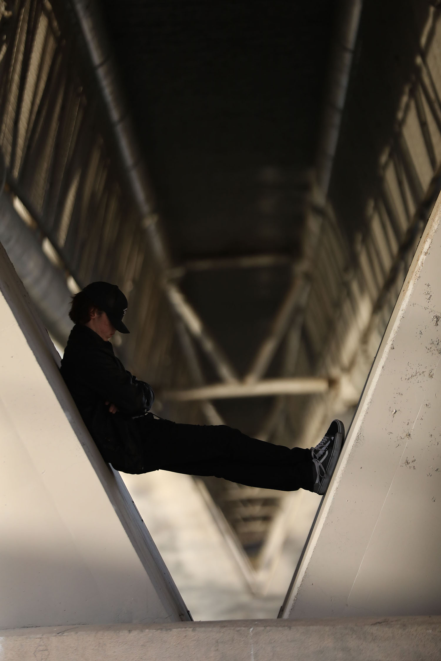 sitting under a bridge relaxing