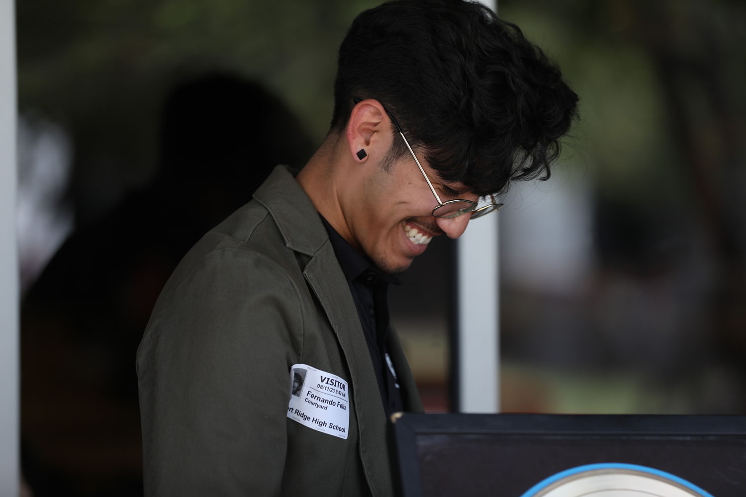 Fernando smiling in the courtyard