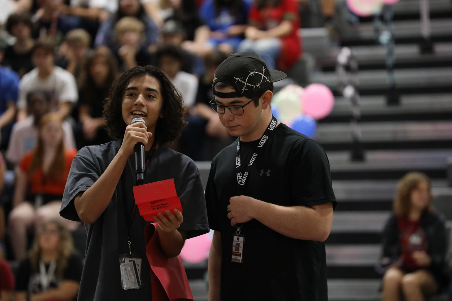 Students making announcements