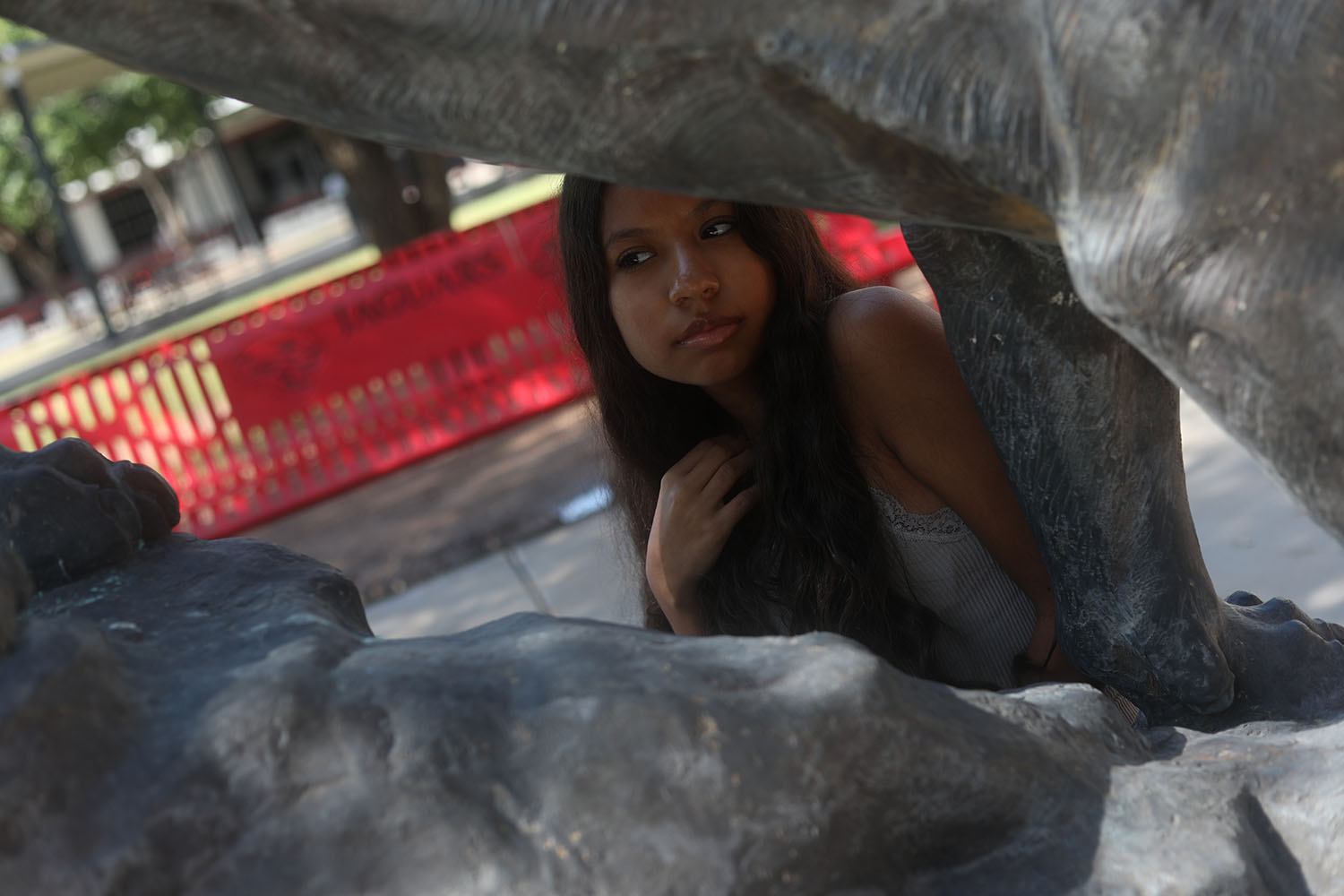 Marlee framed by the Jaguar