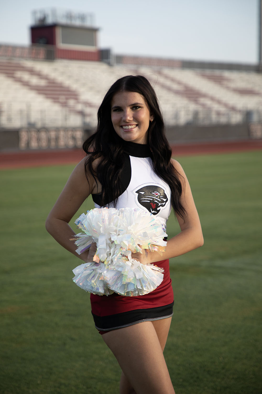 Riley by the football field