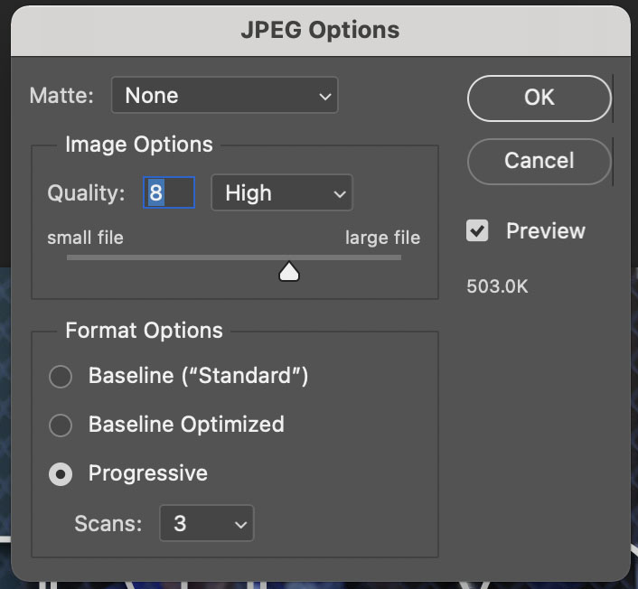 JPEG Options- OK