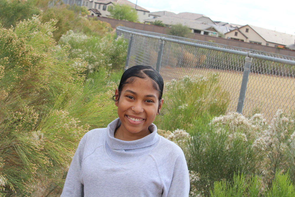 Heather in front of desert plants