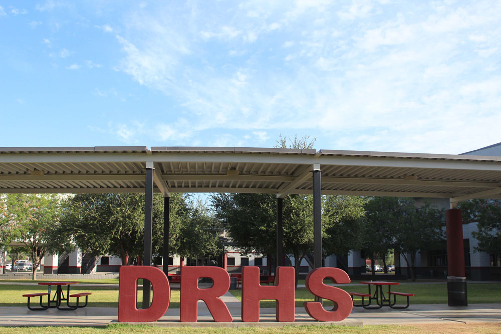 Picture of DRHS Courtyard Letters With Sky Background