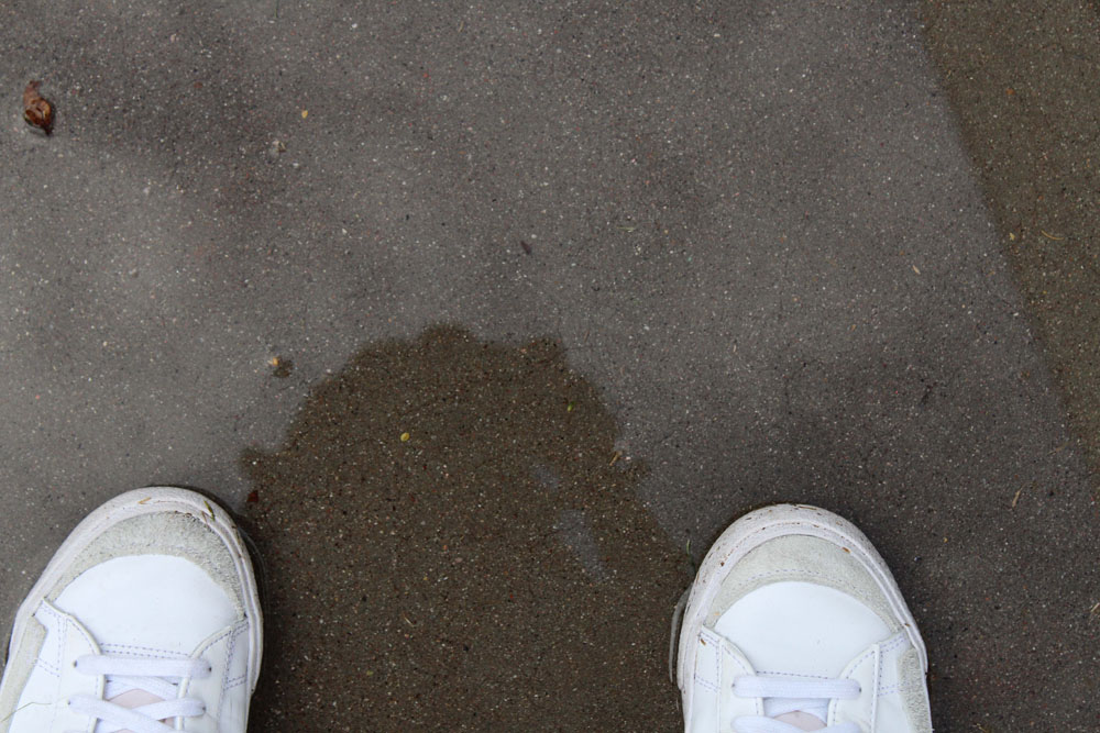 Picture of Blazers and My Reflection in Puddle of Water on Ground