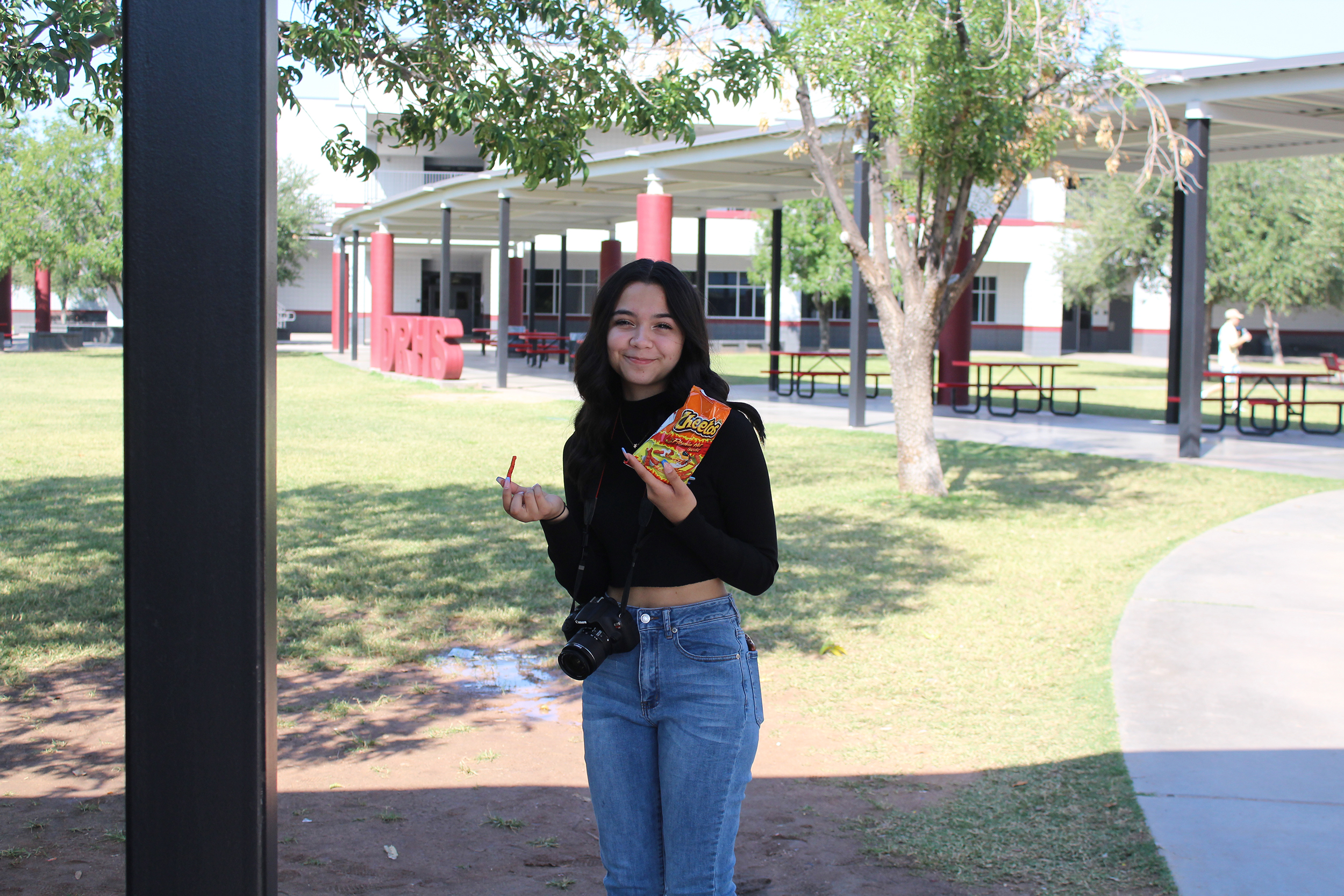 Alexia with cheetos.