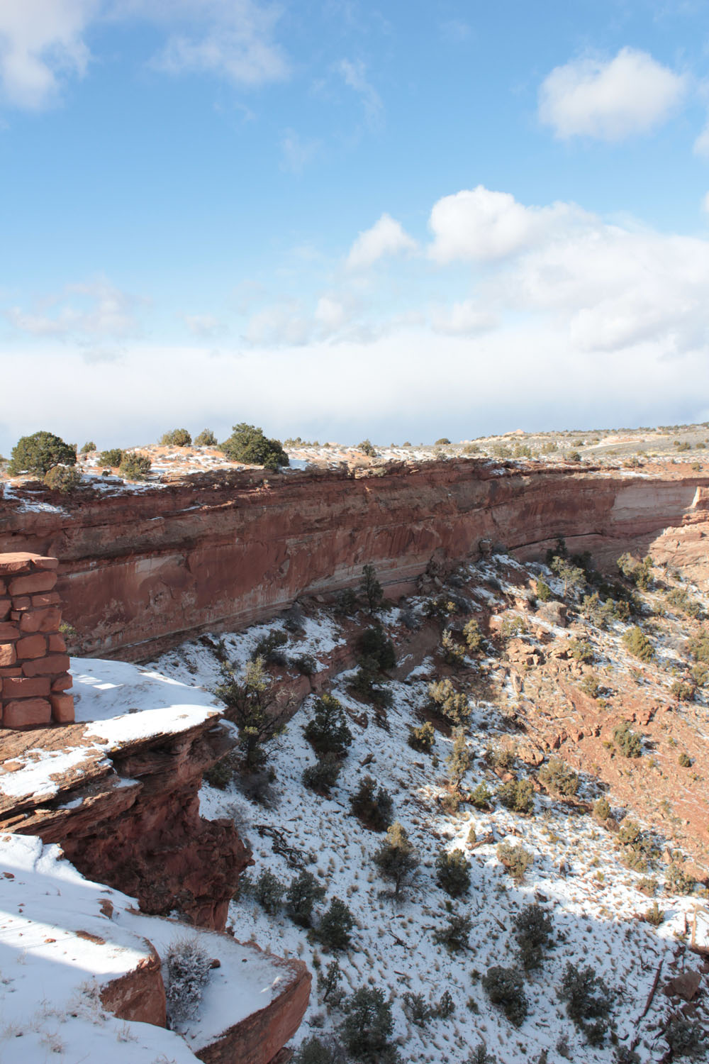 Snow covered cliff on a sunny day.